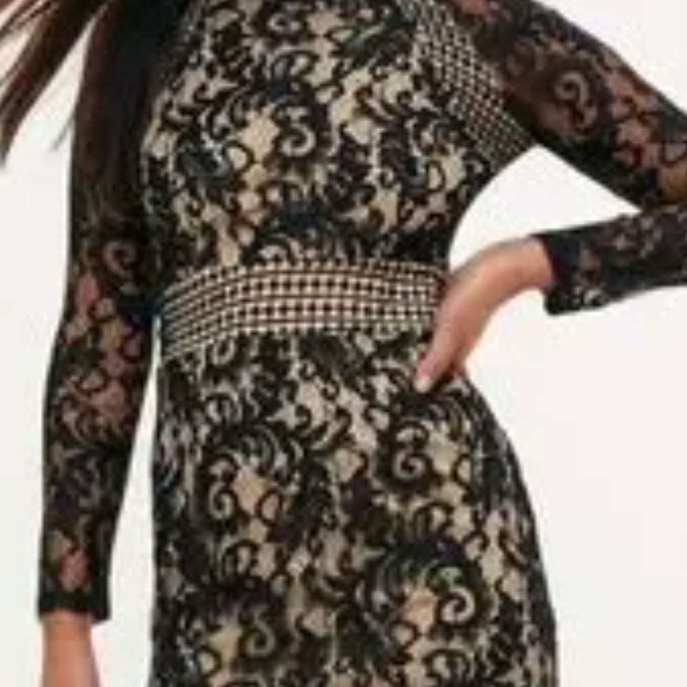 PrettyLittleThing Black Tan Long Sleeve Sheath Dress